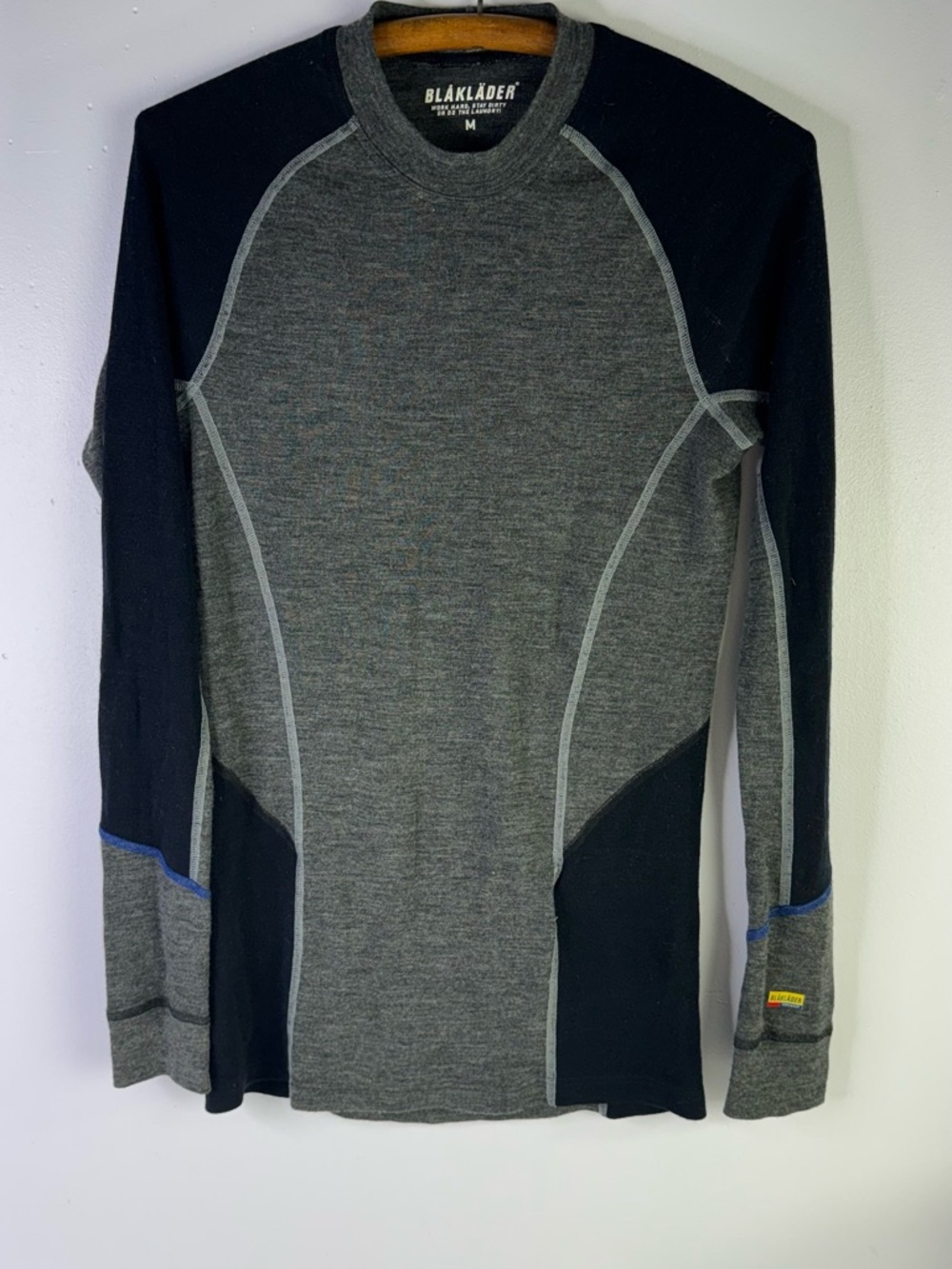 BLAKLADER 4897 "WARM" MERINO BASE LAYER TOP - GREY/BLACK size medium